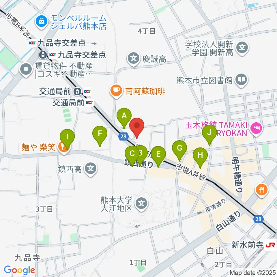 セブンカラーズアーティスト熊本校周辺のファミレス・ファーストフード一覧地図
