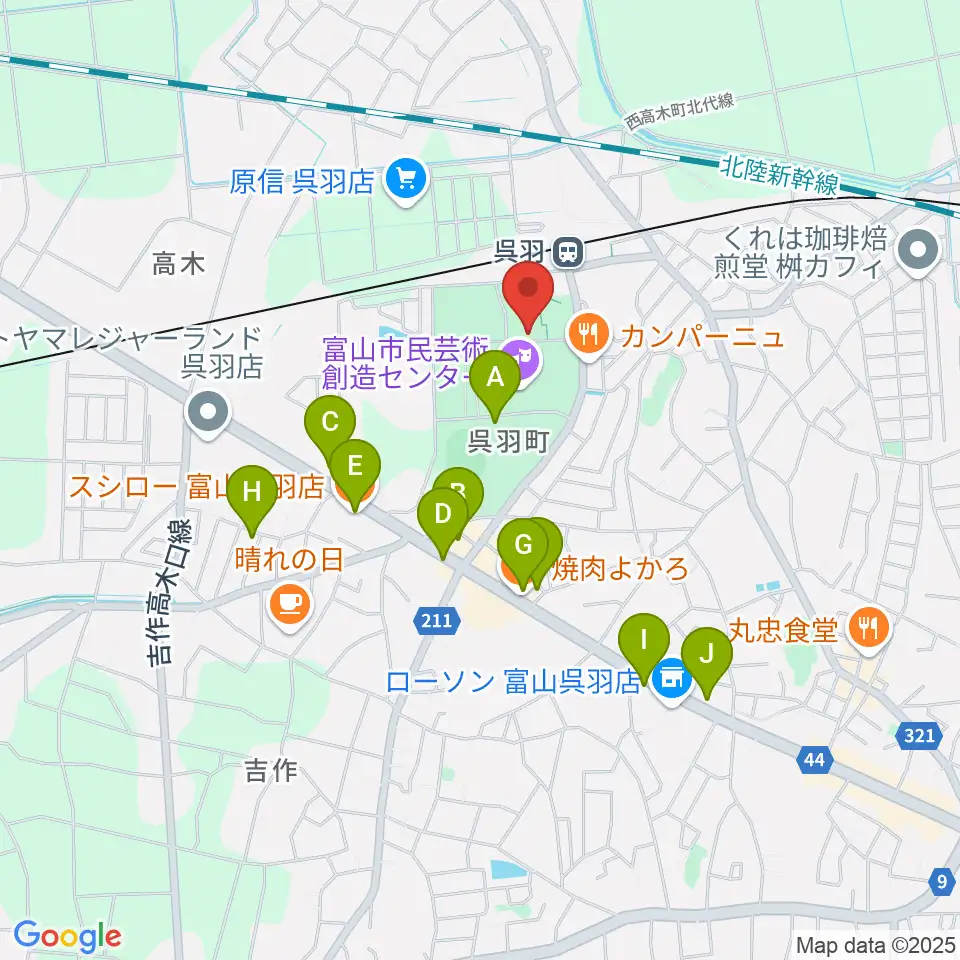桐朋 子供のための音楽教室 富山教室周辺のファミレス・ファーストフード一覧地図