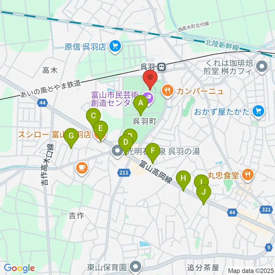 桐朋 子供のための音楽教室 富山教室周辺のファミレス・ファーストフード一覧地図