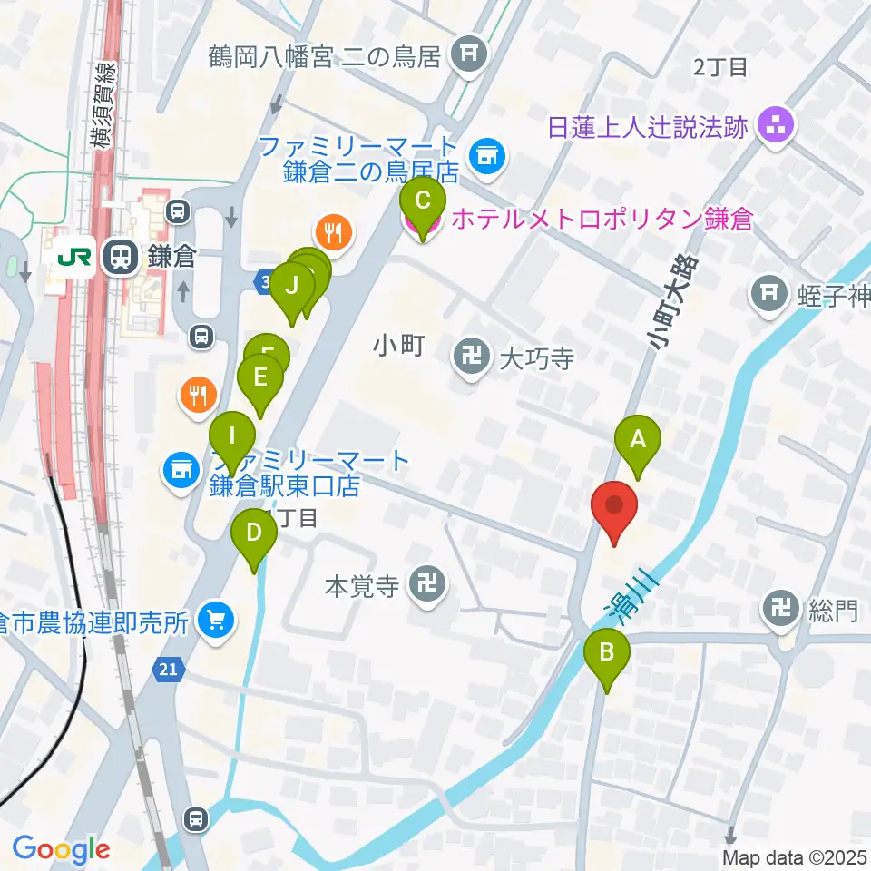 桐朋 子供のための音楽教室 鎌倉・横浜教室周辺のファミレス・ファーストフード一覧地図