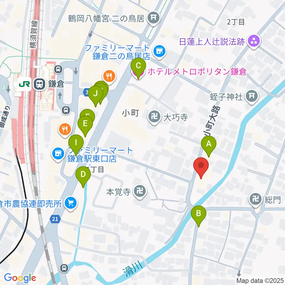 桐朋 子供のための音楽教室 鎌倉・横浜教室周辺のファミレス・ファーストフード一覧地図