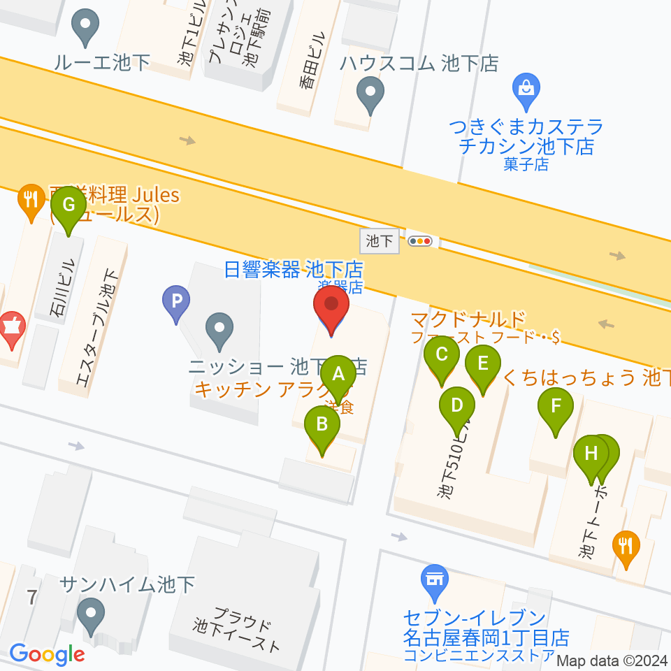 日響楽器 池下店周辺のファミレス・ファーストフード一覧地図