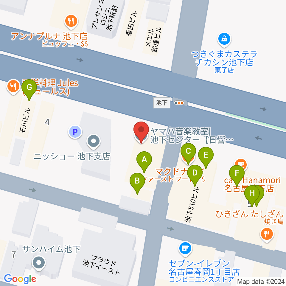 日響楽器 池下店周辺のファミレス・ファーストフード一覧地図