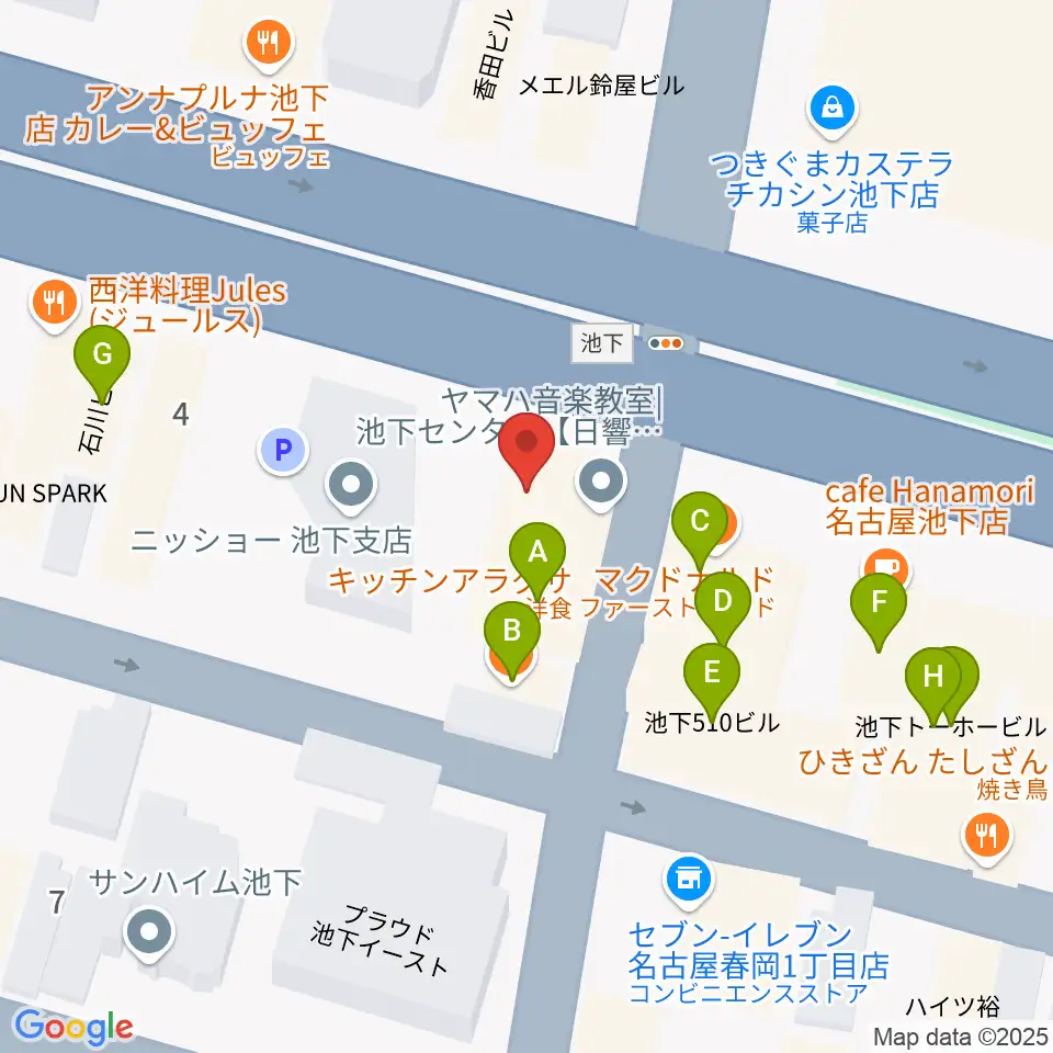 日響楽器 池下店周辺のファミレス・ファーストフード一覧地図