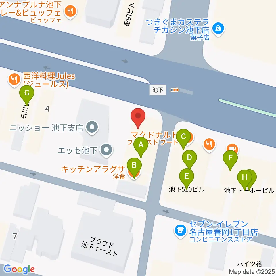 日響楽器 池下店周辺のファミレス・ファーストフード一覧地図