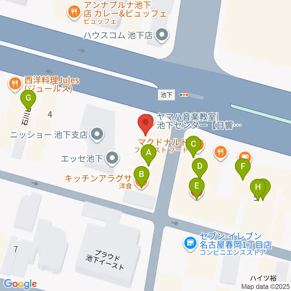日響楽器 池下店周辺のファミレス・ファーストフード一覧地図