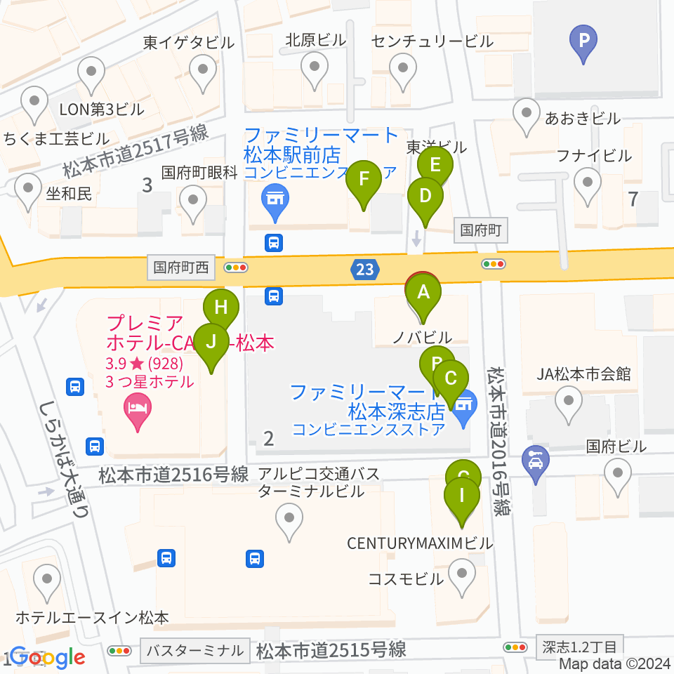 桐朋 子供のための音楽教室 松本教室周辺のファミレス・ファーストフード一覧地図