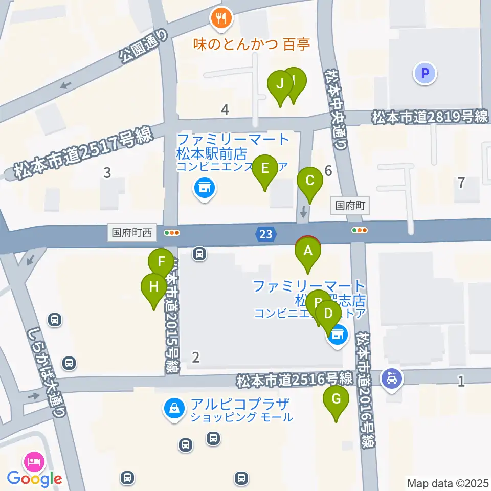 桐朋 子供のための音楽教室 松本教室周辺のファミレス・ファーストフード一覧地図