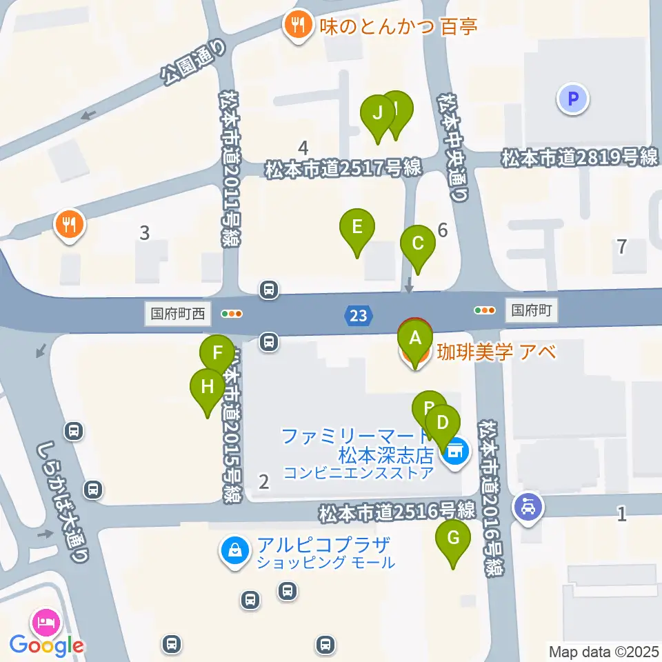 桐朋 子供のための音楽教室 松本教室周辺のファミレス・ファーストフード一覧地図