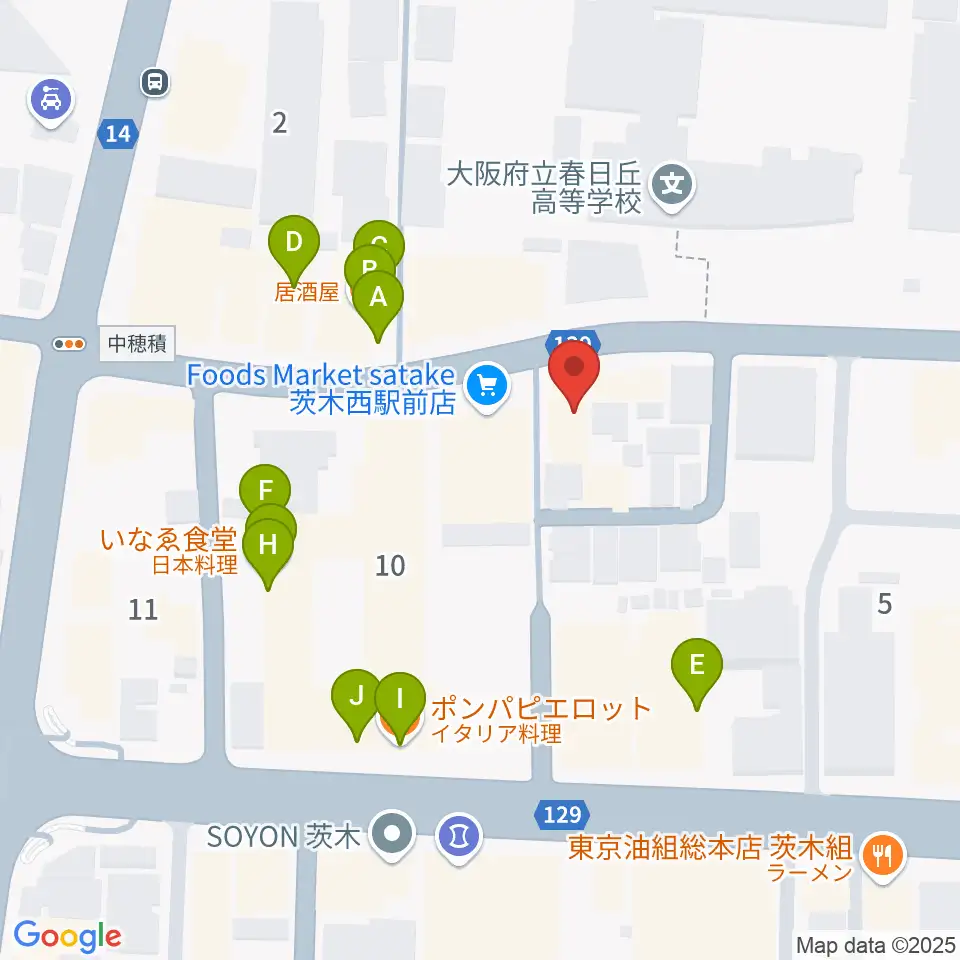 桐朋 子供のための音楽教室 茨木教室周辺のファミレス・ファーストフード一覧地図