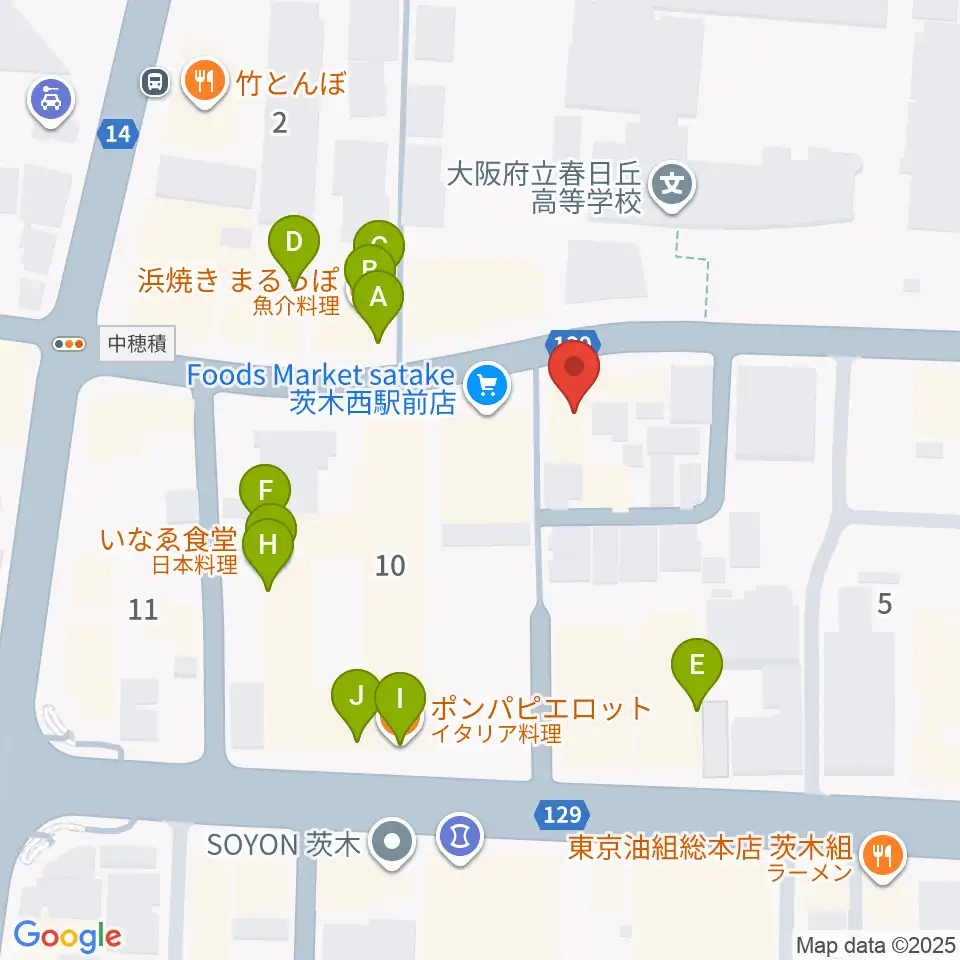 桐朋 子供のための音楽教室 茨木教室周辺のファミレス・ファーストフード一覧地図
