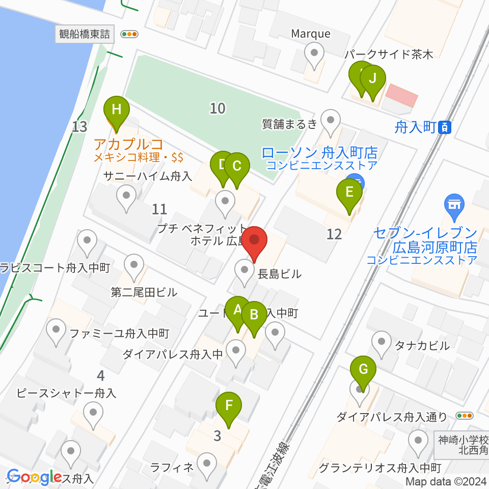 桐朋 子供のための音楽教室 広島教室周辺のファミレス・ファーストフード一覧地図