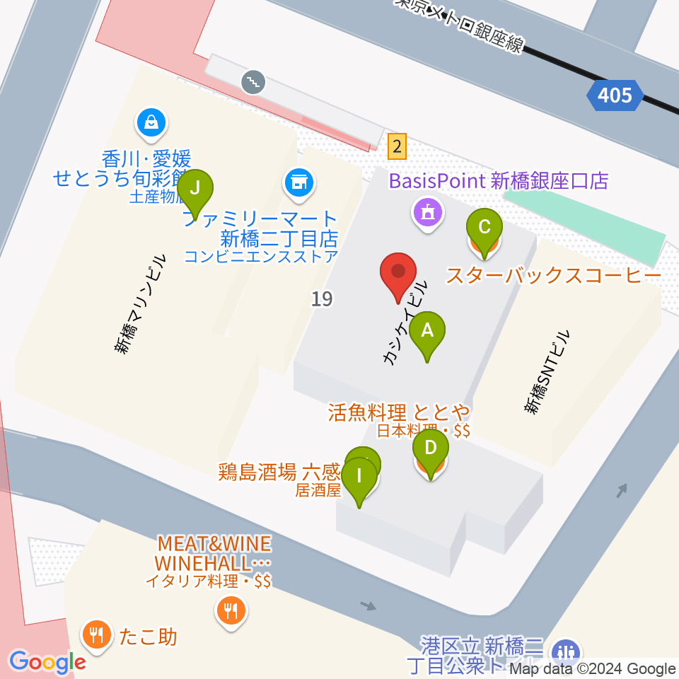 ミュージックアベニュー銀座アネックス周辺のファミレス・ファーストフード一覧地図