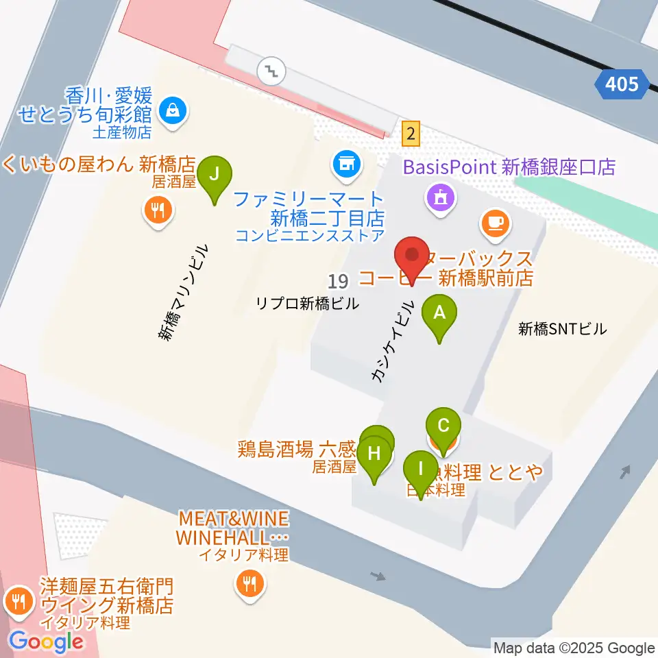 ミュージックアベニュー銀座アネックス周辺のファミレス・ファーストフード一覧地図