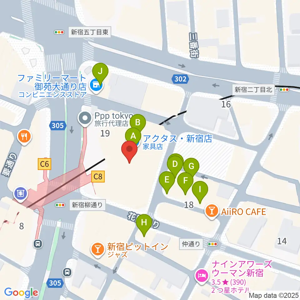 ミュージックアベニュー新宿クラッセ周辺のファミレス・ファーストフード一覧地図