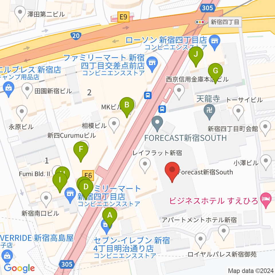 ミュージックアベニュー新宿リフラ・プラス周辺のファミレス・ファーストフード一覧地図