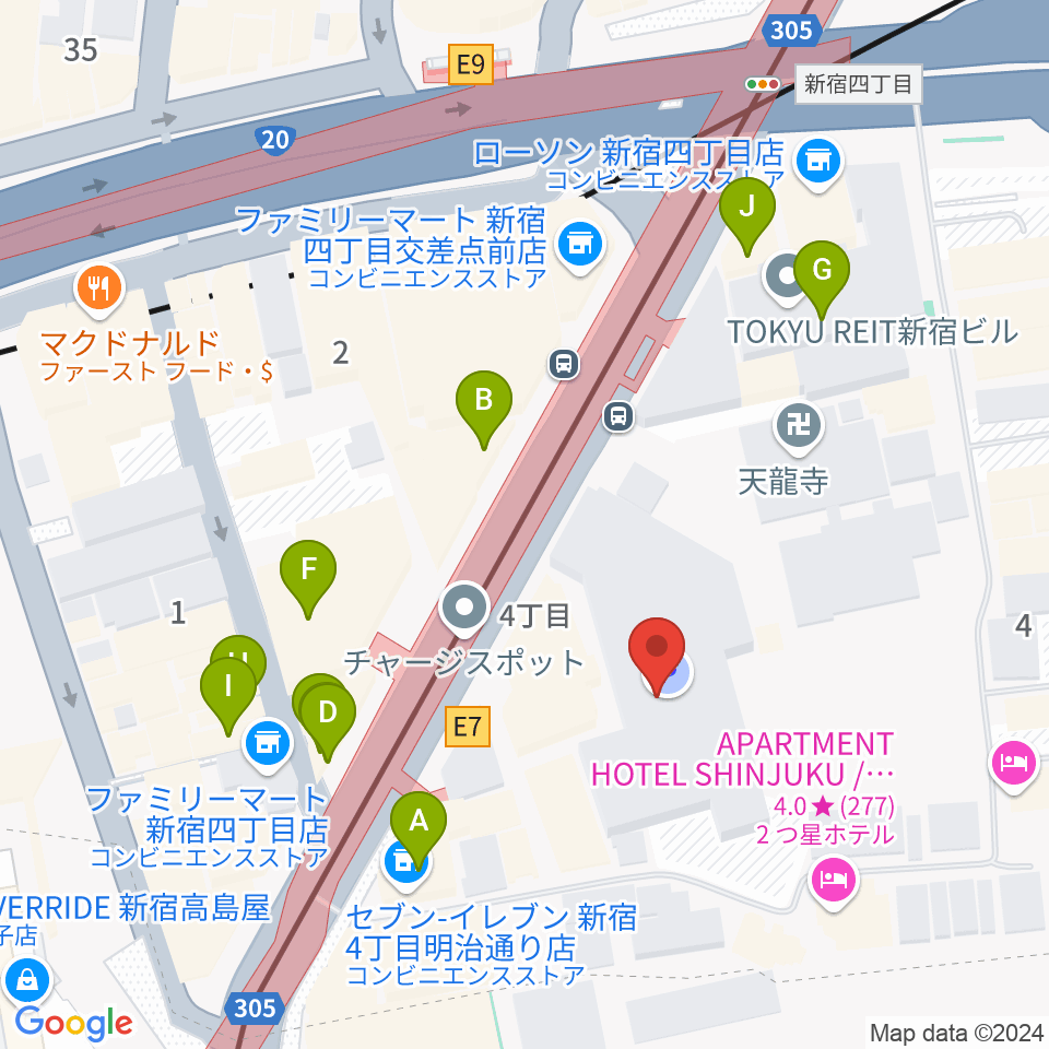 ミュージックアベニュー新宿リフラ・プラス周辺のファミレス・ファーストフード一覧地図