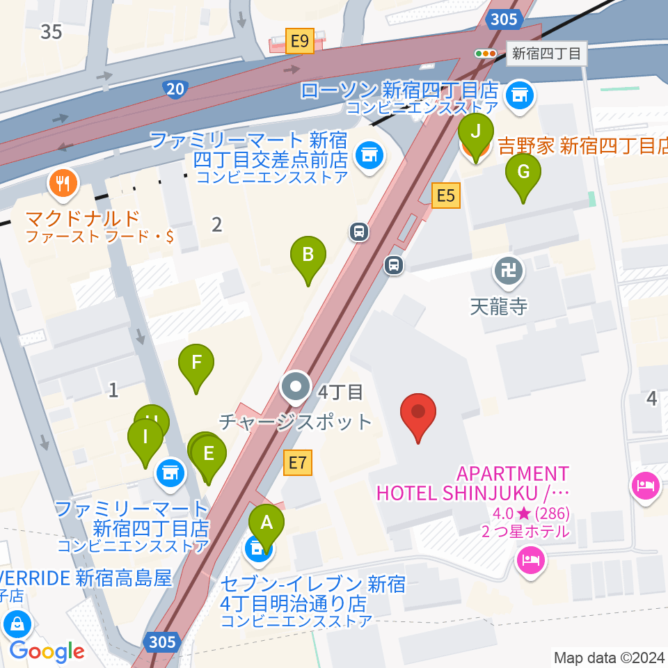 ミュージックアベニュー新宿リフラ・プラス周辺のファミレス・ファーストフード一覧地図