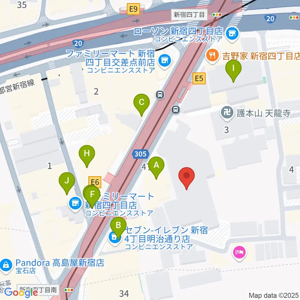 ミュージックアベニュー新宿リフラ・プラス周辺のファミレス・ファーストフード一覧地図