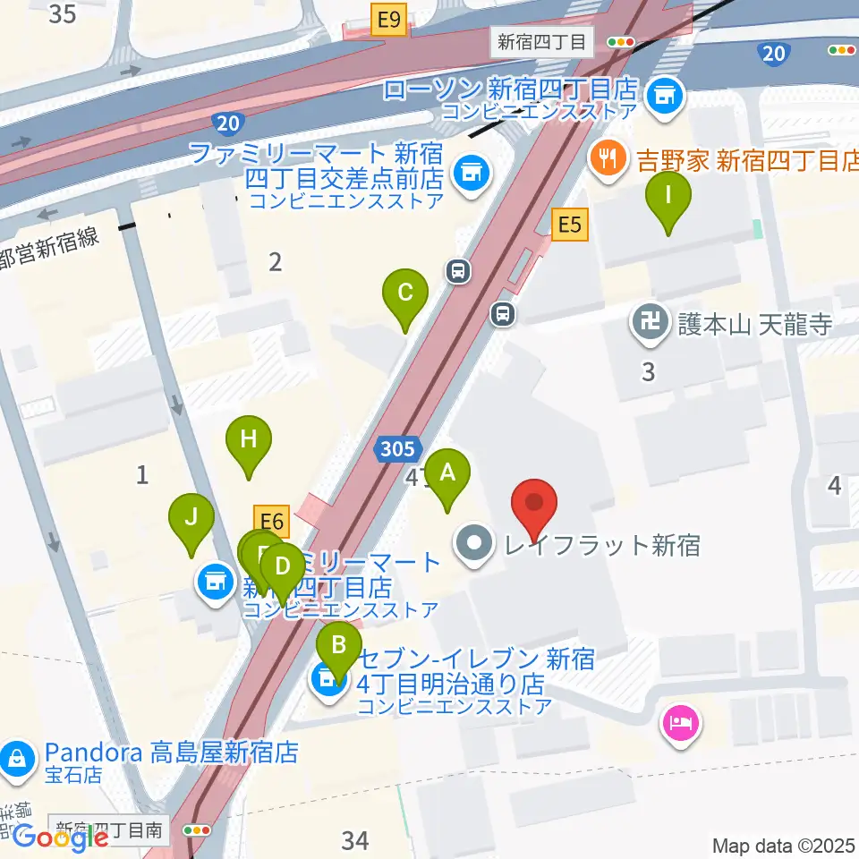 ミュージックアベニュー新宿リフラ・プラス周辺のファミレス・ファーストフード一覧地図