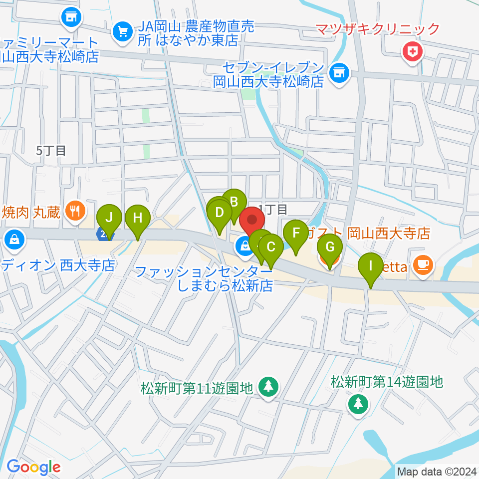 株式会社こだま楽器周辺のファミレス・ファーストフード一覧地図