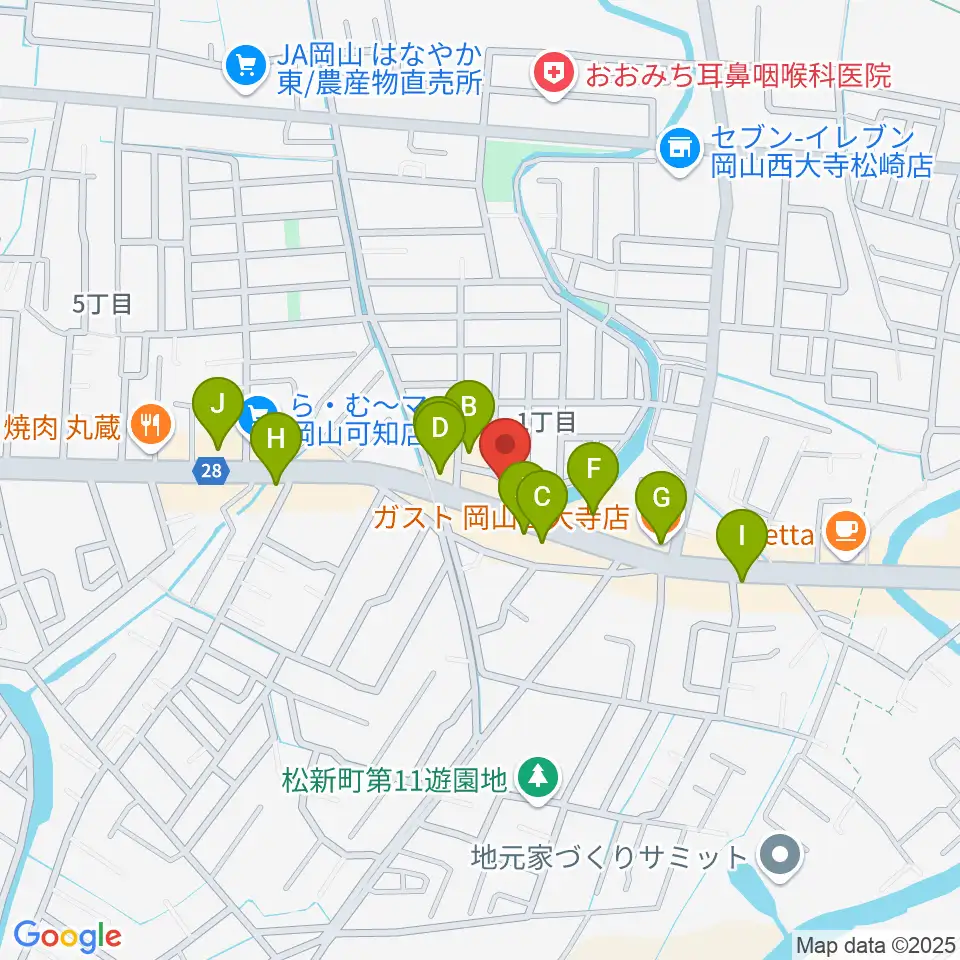 こだま楽器周辺のファミレス・ファーストフード一覧地図