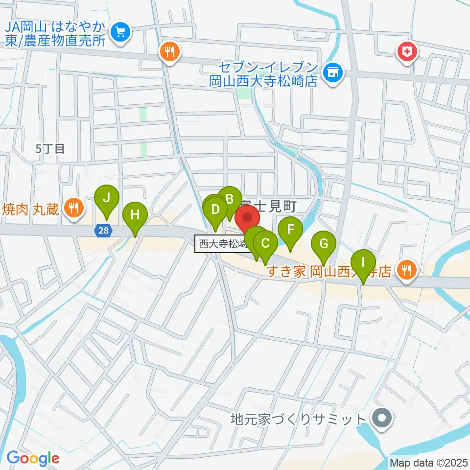 こだま楽器周辺のファミレス・ファーストフード一覧地図