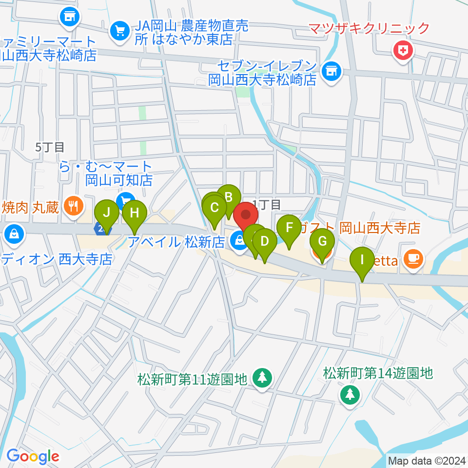 こだま楽器音楽教室周辺のファミレス・ファーストフード一覧地図