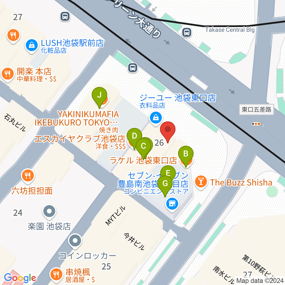 ミュージックスタジオ・フォルテ池袋店周辺のファミレス・ファーストフード一覧地図