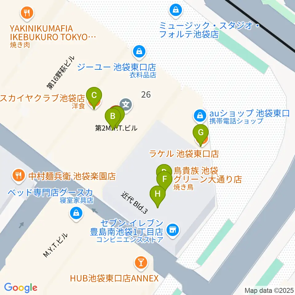 ミュージックスタジオ・フォルテ池袋店周辺のファミレス・ファーストフード一覧地図