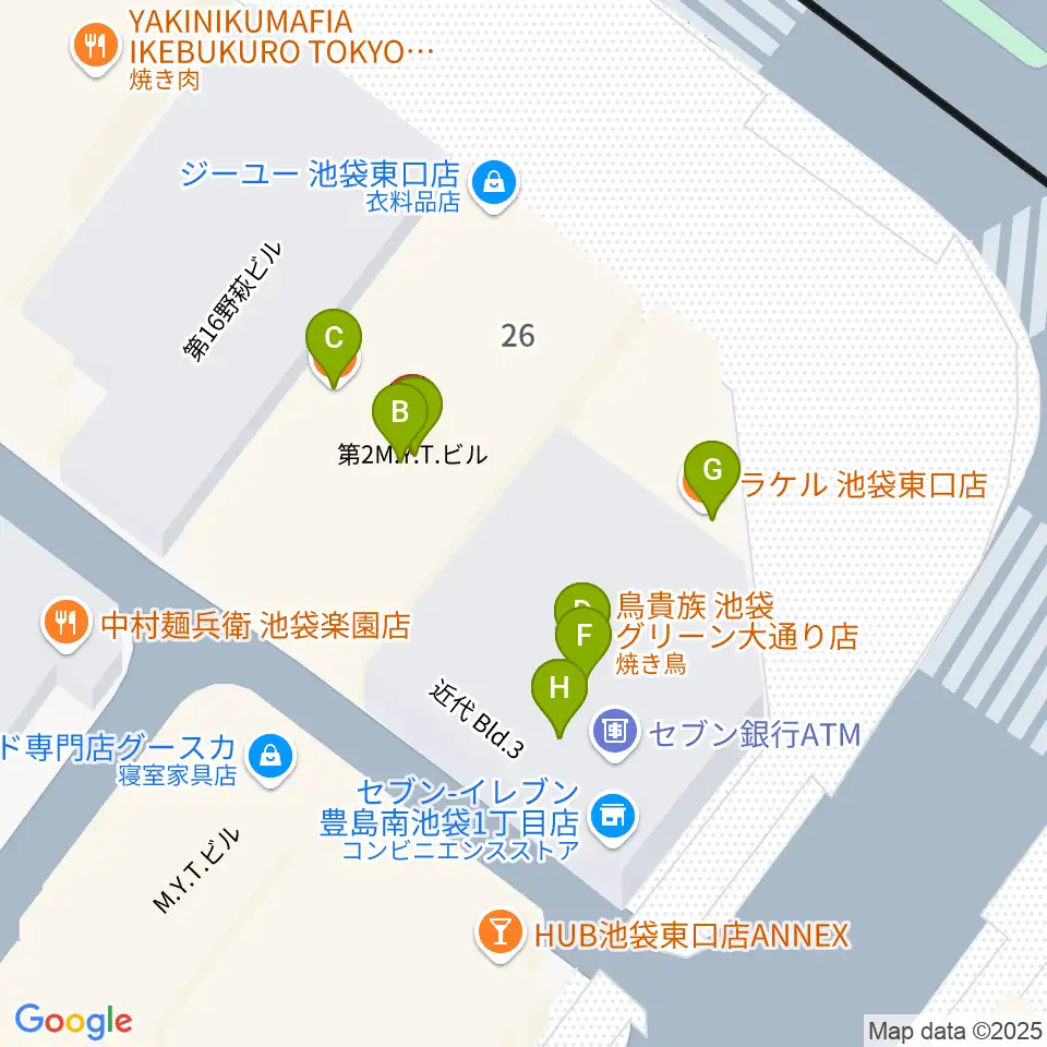 ミュージックスタジオ・フォルテ池袋店周辺のファミレス・ファーストフード一覧地図