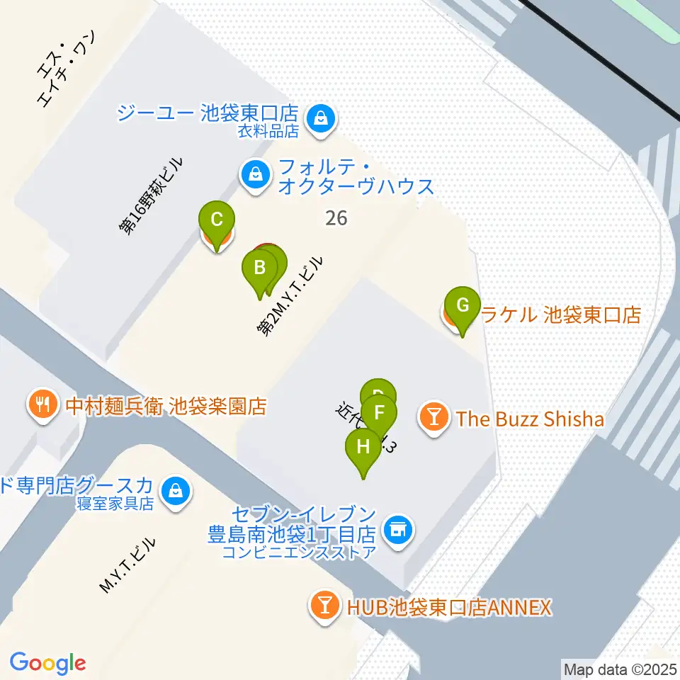 ミュージックスタジオ・フォルテ池袋店周辺のファミレス・ファーストフード一覧地図