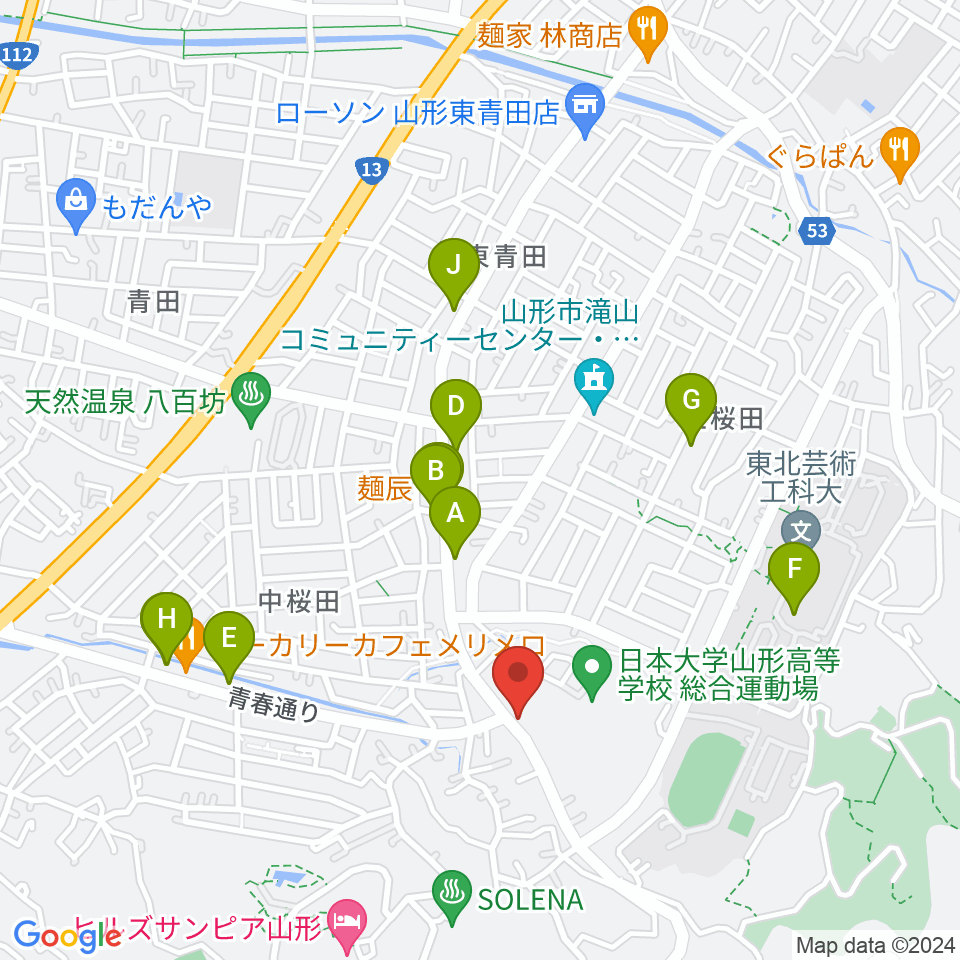 山形サンセットスタジオ周辺のファミレス・ファーストフード一覧地図