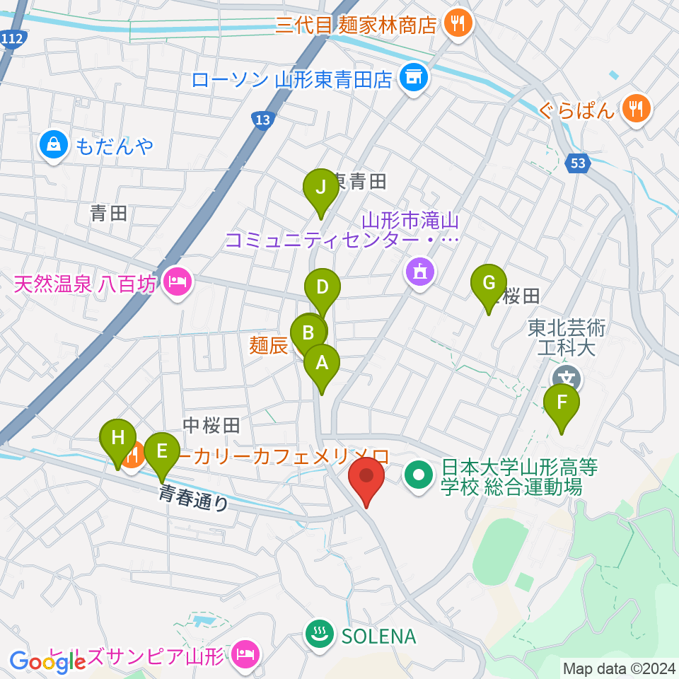 山形サンセットスタジオ周辺のファミレス・ファーストフード一覧地図