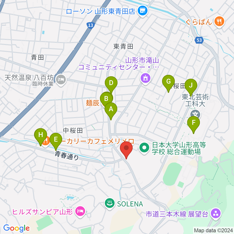 山形サンセットスタジオ周辺のファミレス・ファーストフード一覧地図