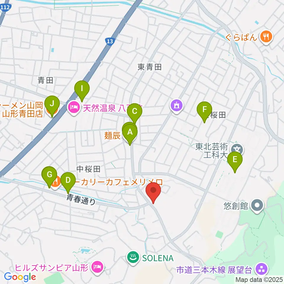 山形サンセットスタジオ周辺のファミレス・ファーストフード一覧地図