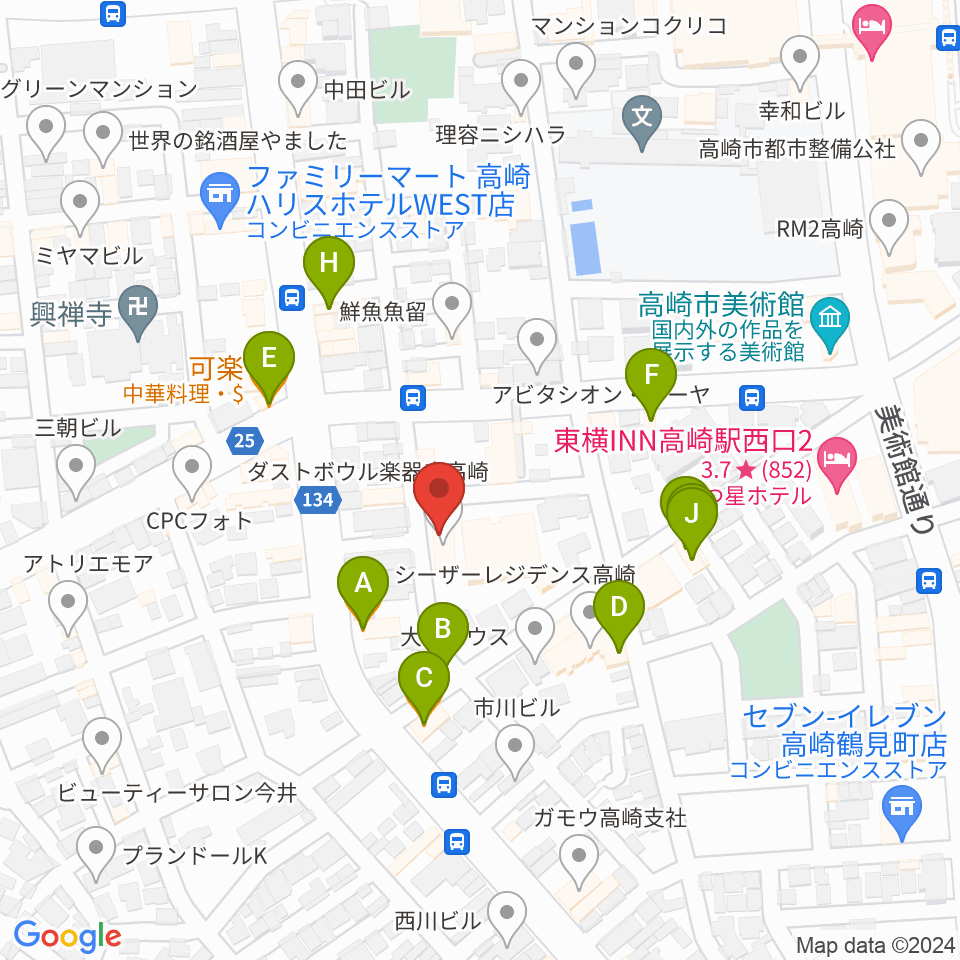 ダストボウル高崎スタジオ周辺のファミレス・ファーストフード一覧地図