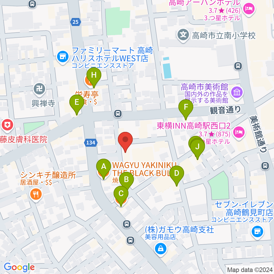 ダストボウル高崎スタジオ周辺のファミレス・ファーストフード一覧地図