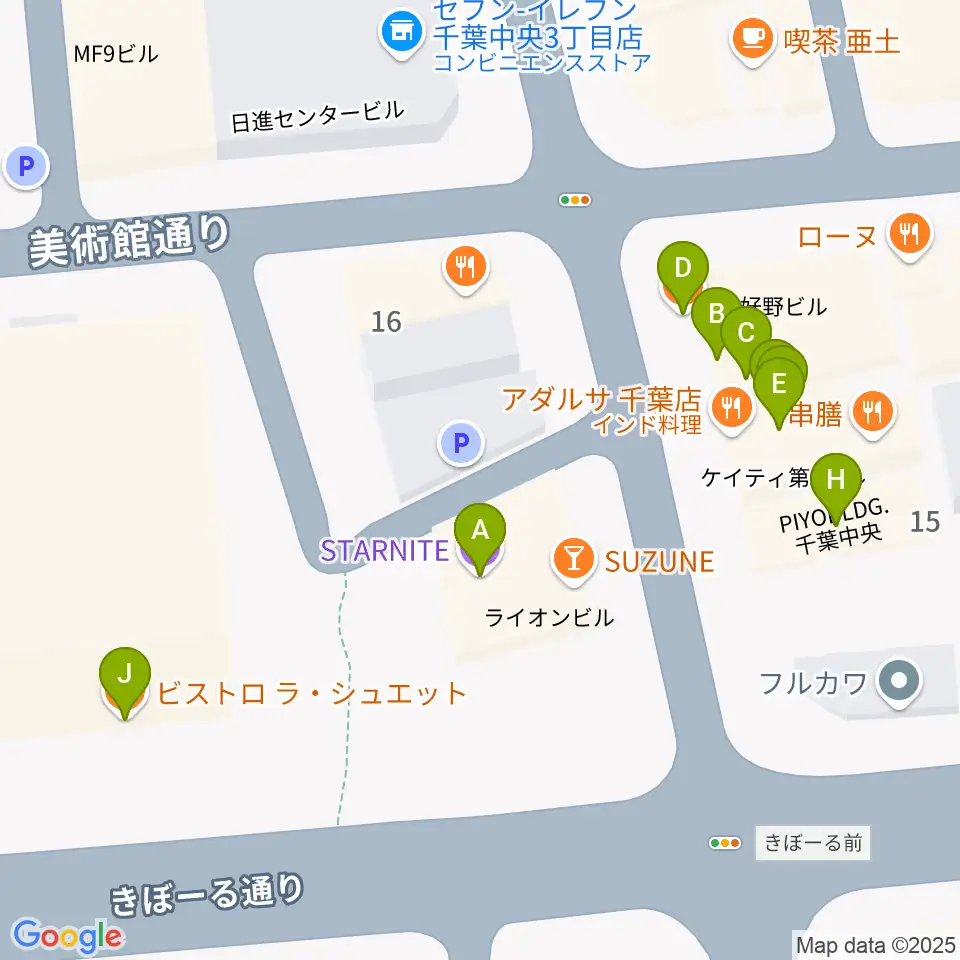 千葉スターナイト周辺のファミレス・ファーストフード一覧地図