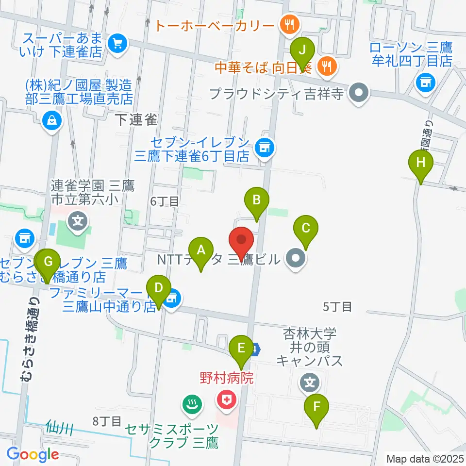 ギタースタジオhacchi周辺のファミレス・ファーストフード一覧地図