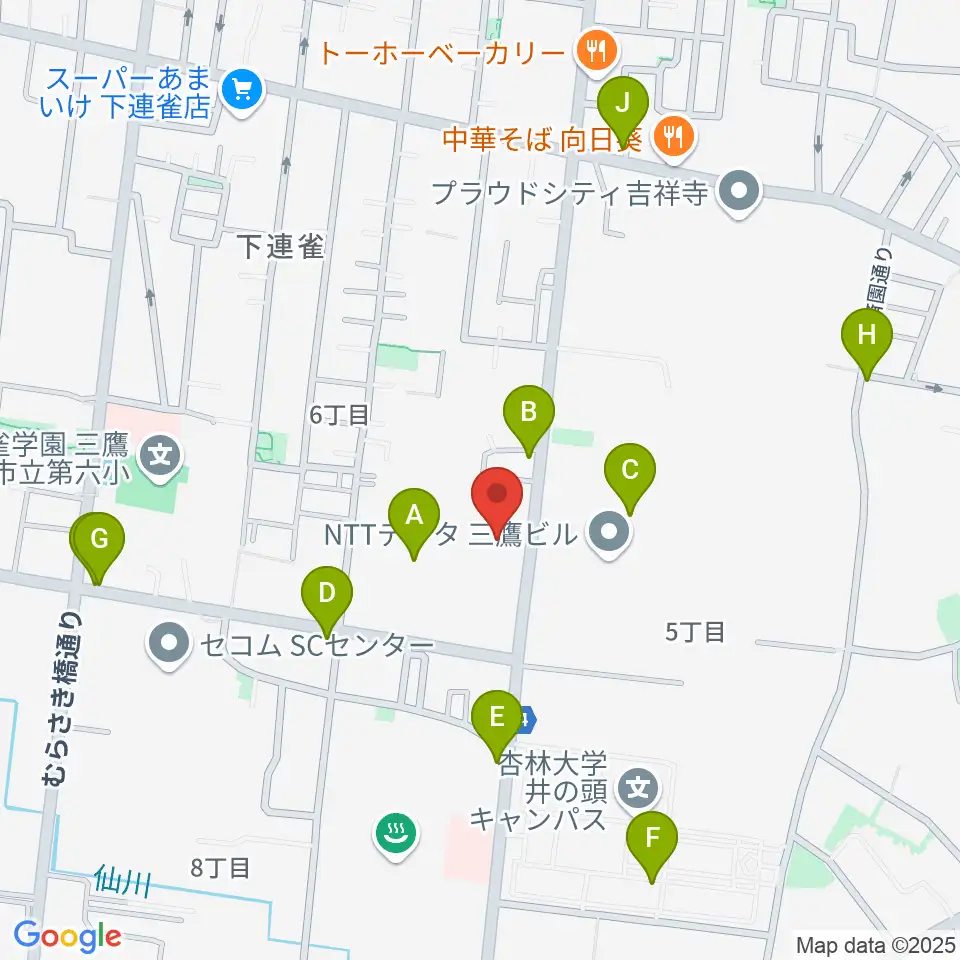 ギタースタジオhacchi周辺のファミレス・ファーストフード一覧地図