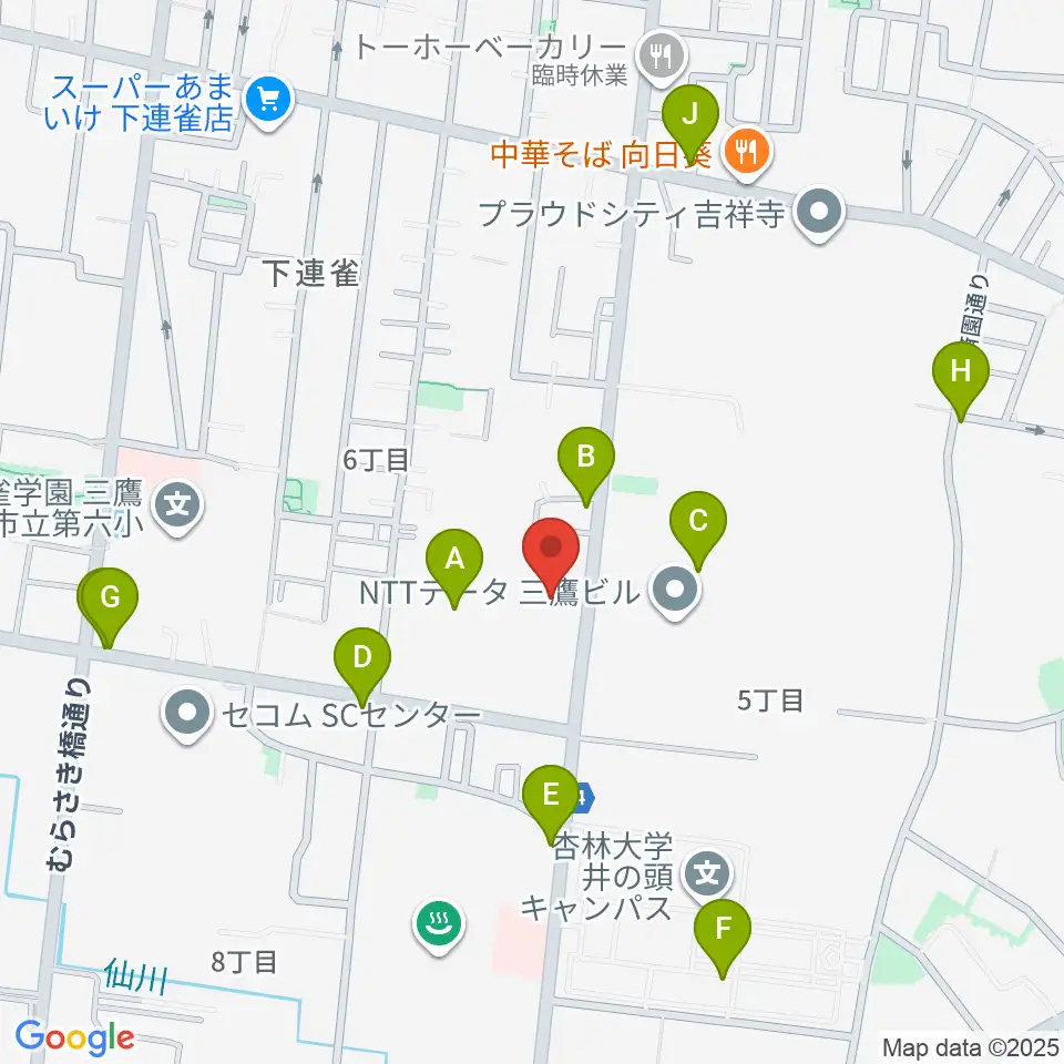 ギタースタジオhacchi周辺のファミレス・ファーストフード一覧地図