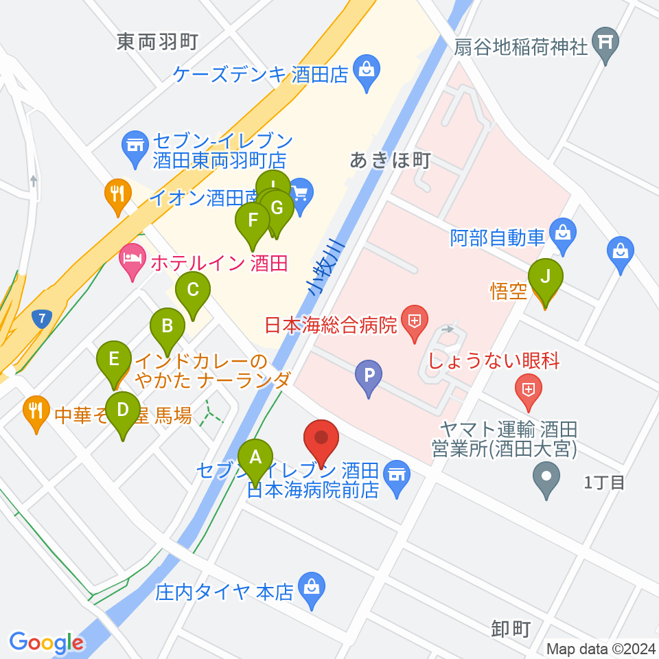 酒田MUSIC FACTORY スタジオ周辺のファミレス・ファーストフード一覧地図