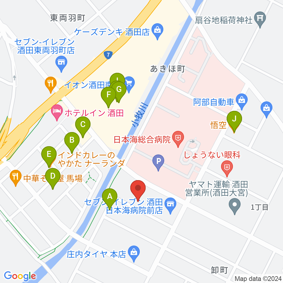 酒田MUSIC FACTORY スタジオ周辺のファミレス・ファーストフード一覧地図