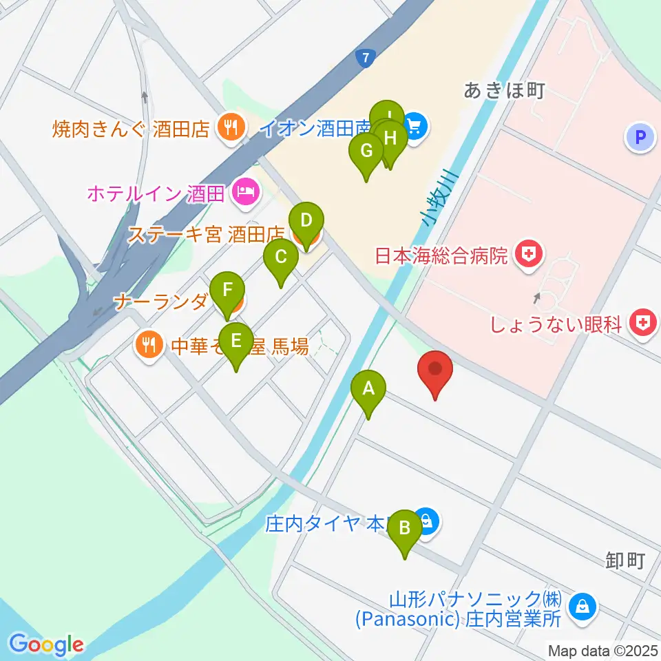 酒田MUSIC FACTORY スタジオ周辺のファミレス・ファーストフード一覧地図