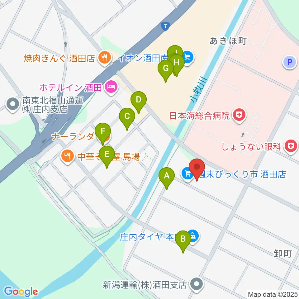 酒田MUSIC FACTORY スタジオ周辺のファミレス・ファーストフード一覧地図