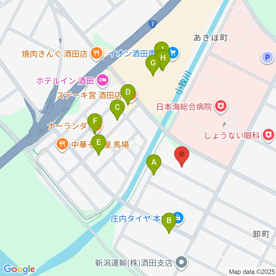 酒田MUSIC FACTORY スタジオ周辺のファミレス・ファーストフード一覧地図