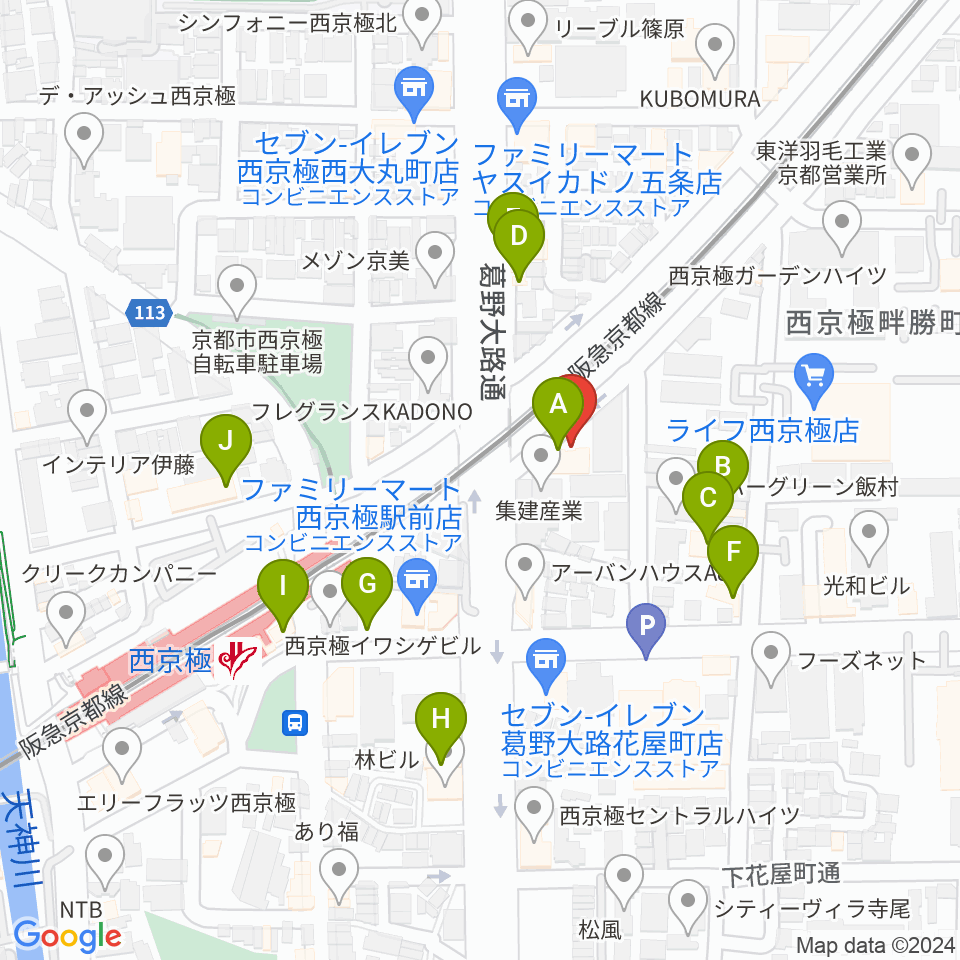 西京極STUDIO IZ周辺のファミレス・ファーストフード一覧地図