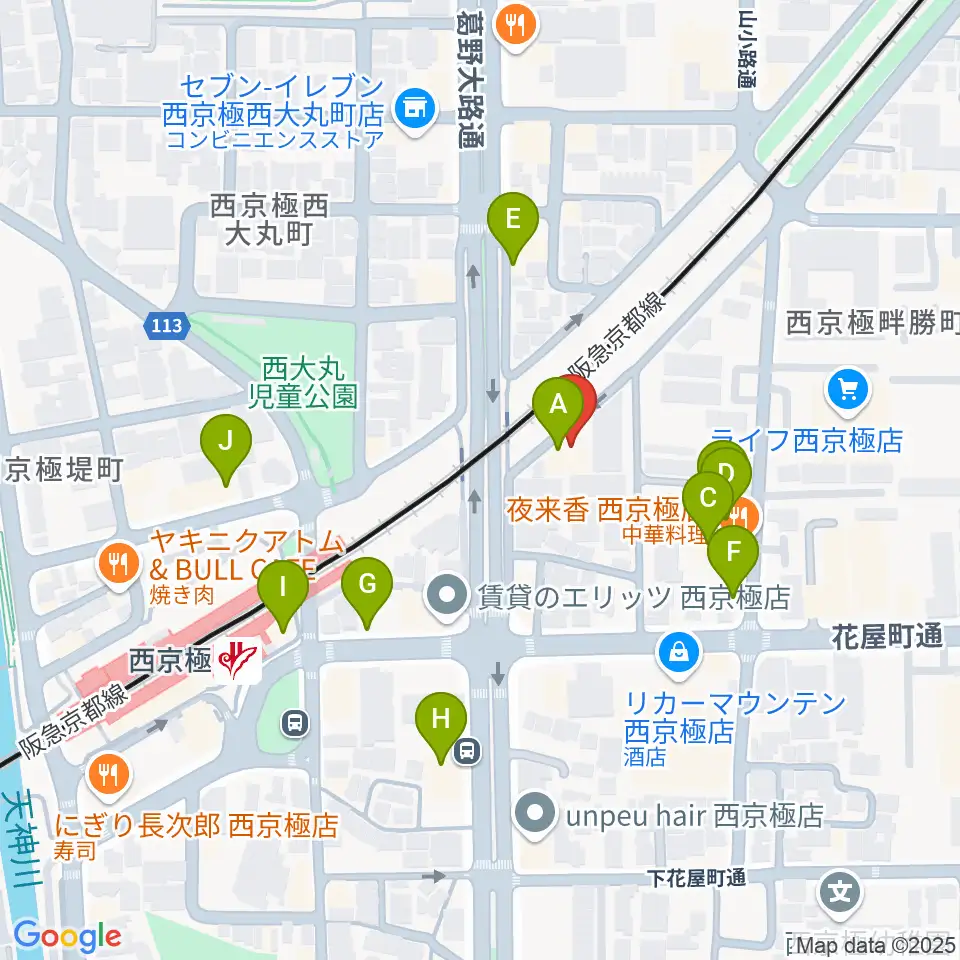 西京極STUDIO IZ周辺のファミレス・ファーストフード一覧地図