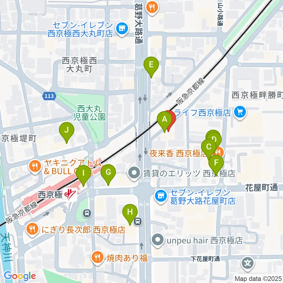 西京極STUDIO IZ周辺のファミレス・ファーストフード一覧地図